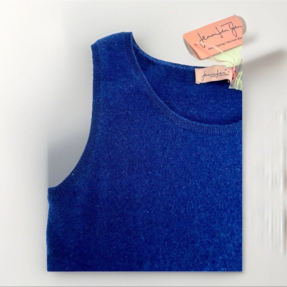 Jennifer Tyler 100% Cashmere Knit Tank Top Women’s XS Couture Navy Blue NWT - Picture 3 of 14